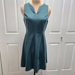 Cynthia Rowley Teal V Neck Pleated Fit and Flare Dress Medium